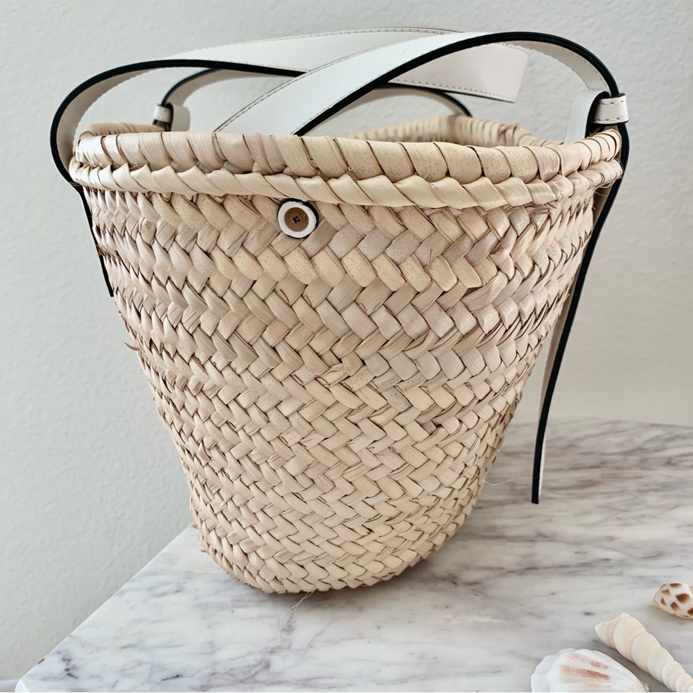 🏝️ POOLSIDE Essaouira Small White Real Leather Straw Basket Bag - Picture 4 of 16